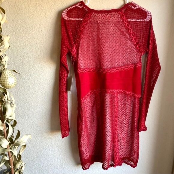 Free people cherry lace mixed mesh red dress small - Picture 8 of 8